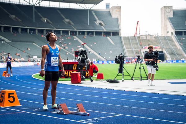 Jordan Gordon (OTB Osnabrueck) im Halbfinale waehrend der deutschen Leichtathletik-Meisterschaften im Olympiastadion am 25.06.2022 in Berlin